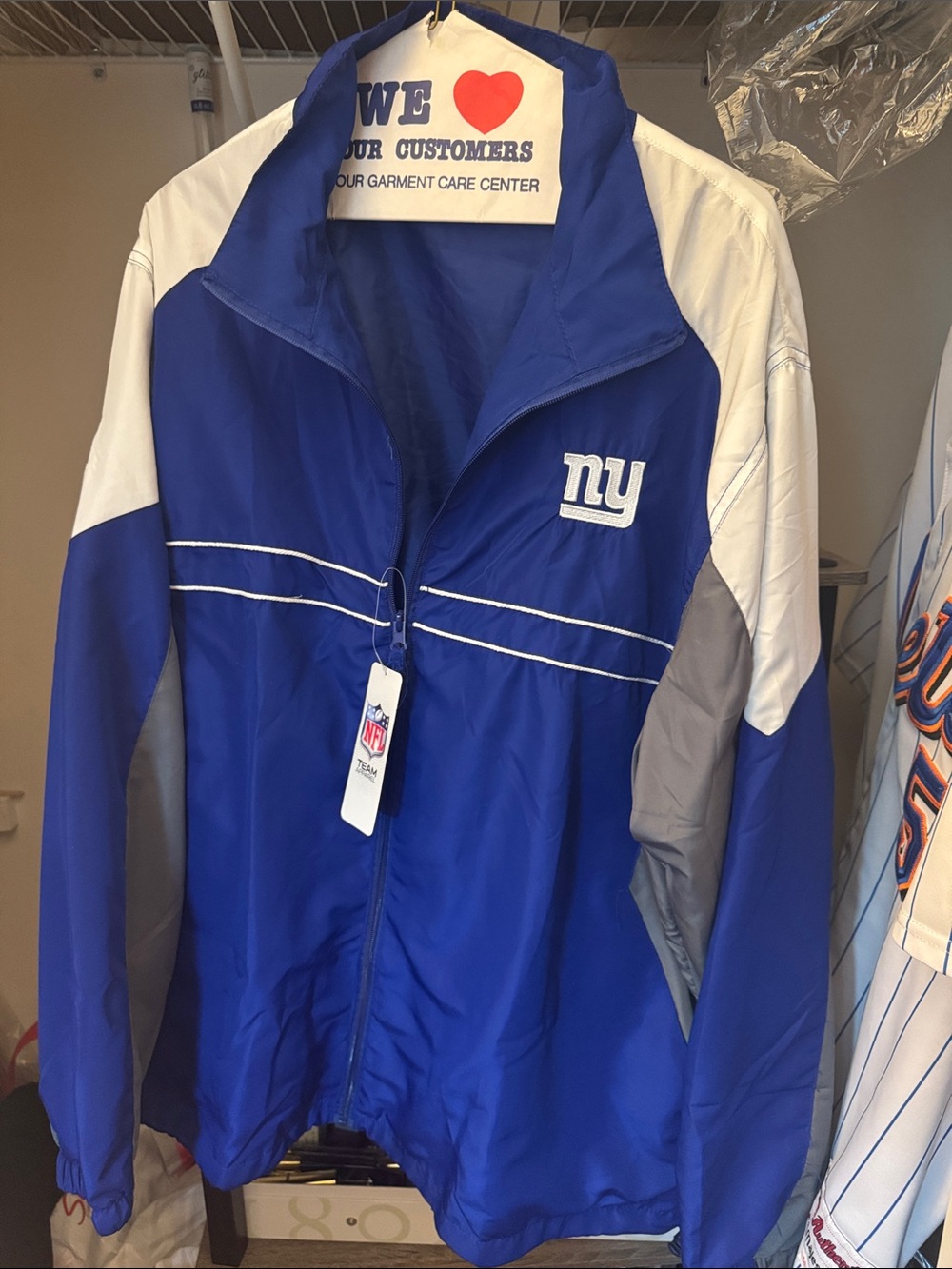 NFL Royal Blue, White & Gray Bomber Jacket with NY Logo